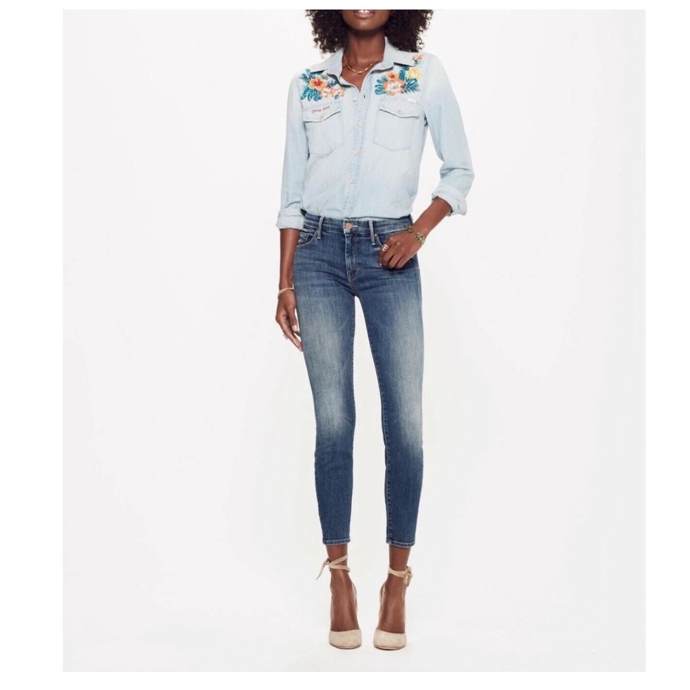 MOTHER The Looker Crop Skinny Jeans 26 Come Sundown Designer Denim Stretch Chic